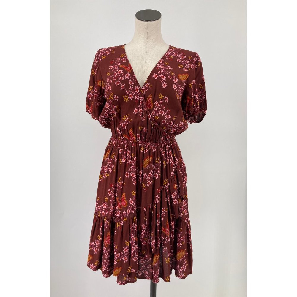 Madewell Ruffle-Wrap Dress in Windowbox Floral Short Sleeve Butterfly Size 8